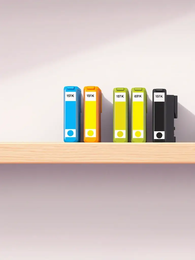 A vibrant image showcasing a variety of colorful ink cartridges neatly arranged on a shelf, highlighting the range of options available at Micro Print World.